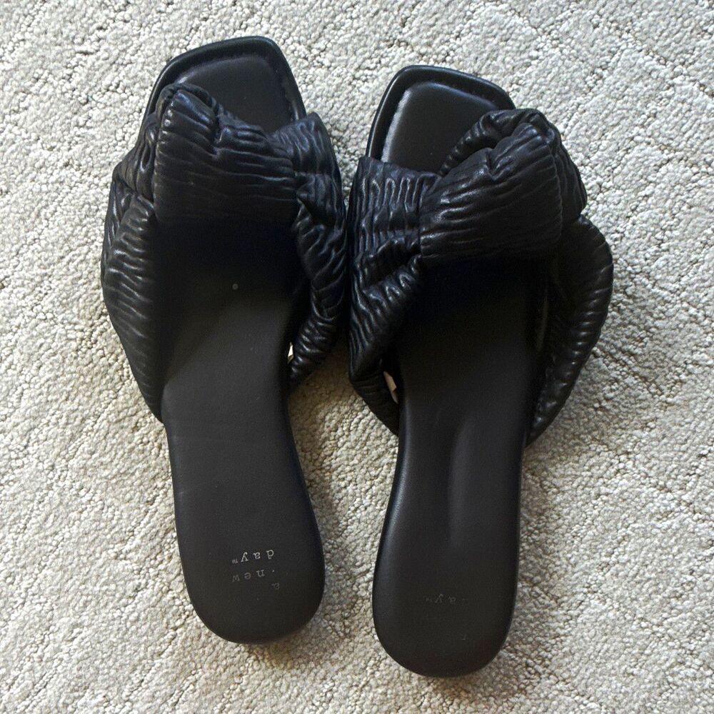 A new day Black Bow Slide Sandals Slip On Women’s US 11 | Casual Solid